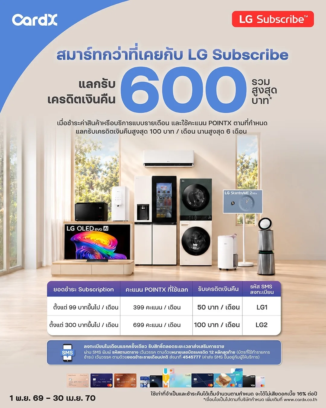 สิทธิพิเศษบัตรเครดิต CardX และ SCB WEALTH by CardX แลก POINTX รับเครดิตเงินคืนสูงสุด 600 บาท